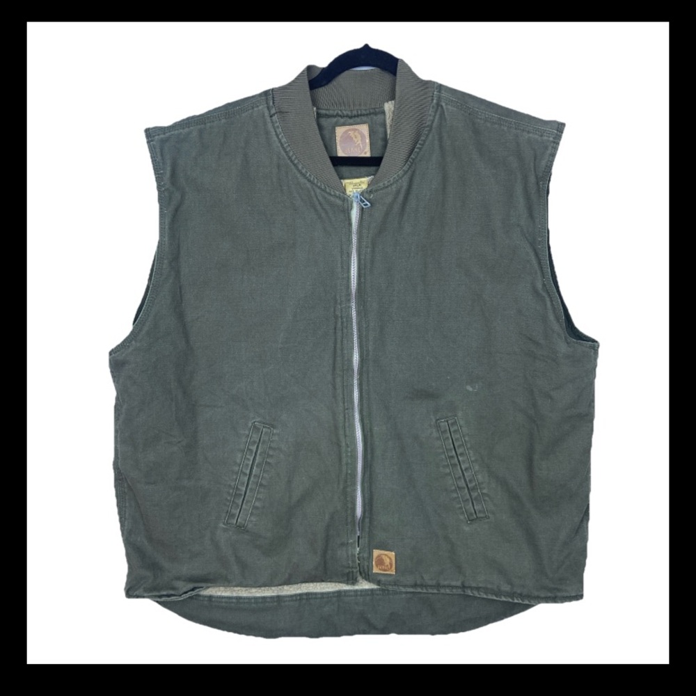 Berne Work Vest Men’s 2XL Canvas Full Zip Sherpa Lines Olive Green Heavy Cotton